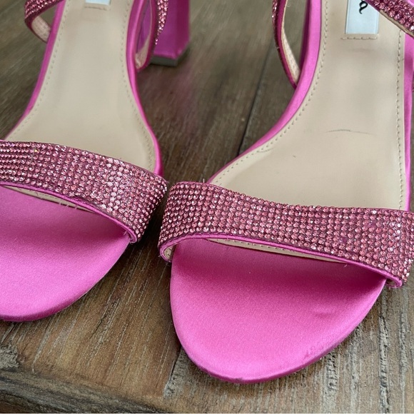NINA Shoes Henesi Rhinestone Open Toe Hot Pink Heels Satin SZ 7.5 - Picture 6 of 13